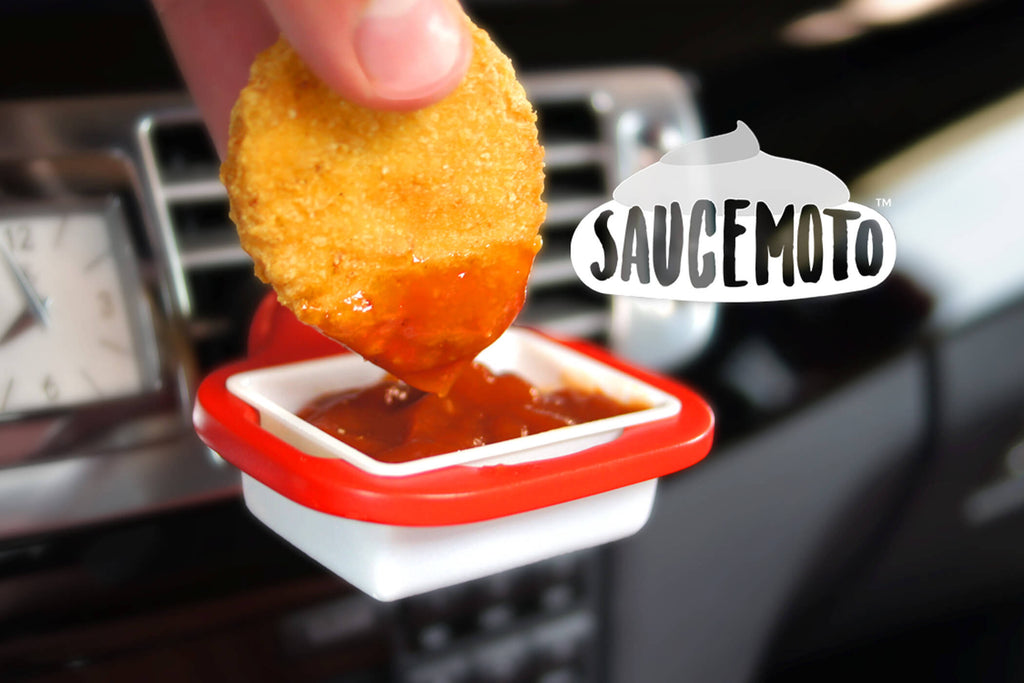 Saucemoto Dip Clip | An in-car sauce holder for ketchup and dipping sauces.  As seen on Shark Tank (2 Pack, Gray)